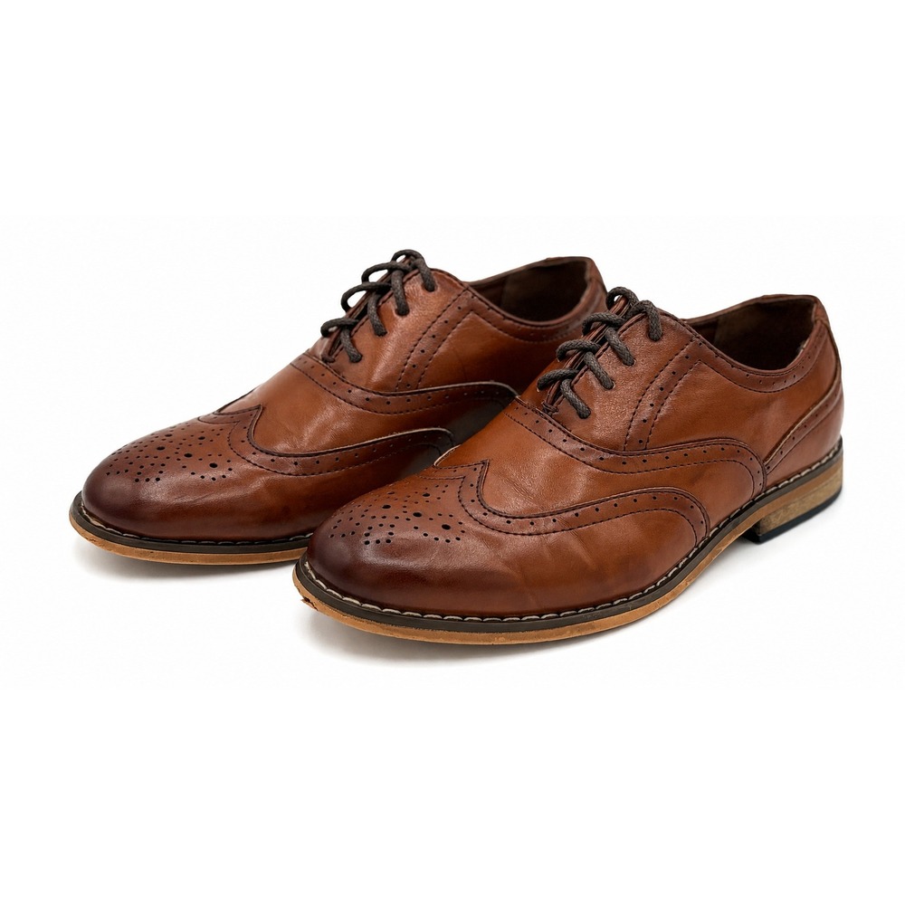 Stacy Adams Dunbar Wingtip Boys Size 12M Cognac Brown Oxford Dress Shoes Brogue